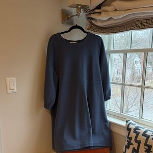Women's Slate Blue Long Sleeve A-Line Dress